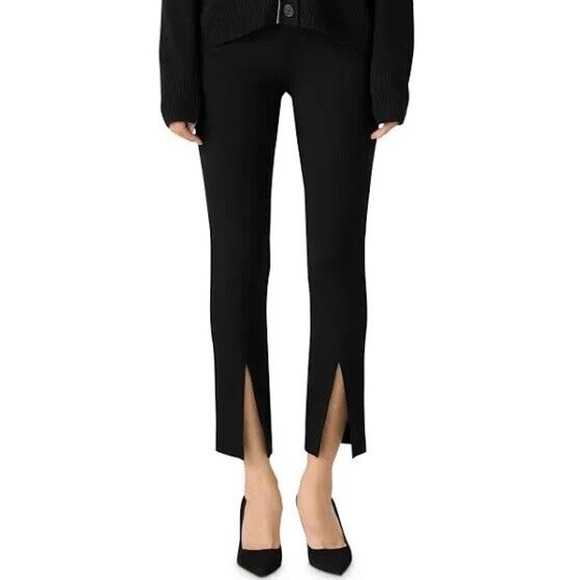 St John Smooth Satin Leather Womens Size 2 Black Ankle Pants‎ w/ Front Slits - Picture 1 of 16